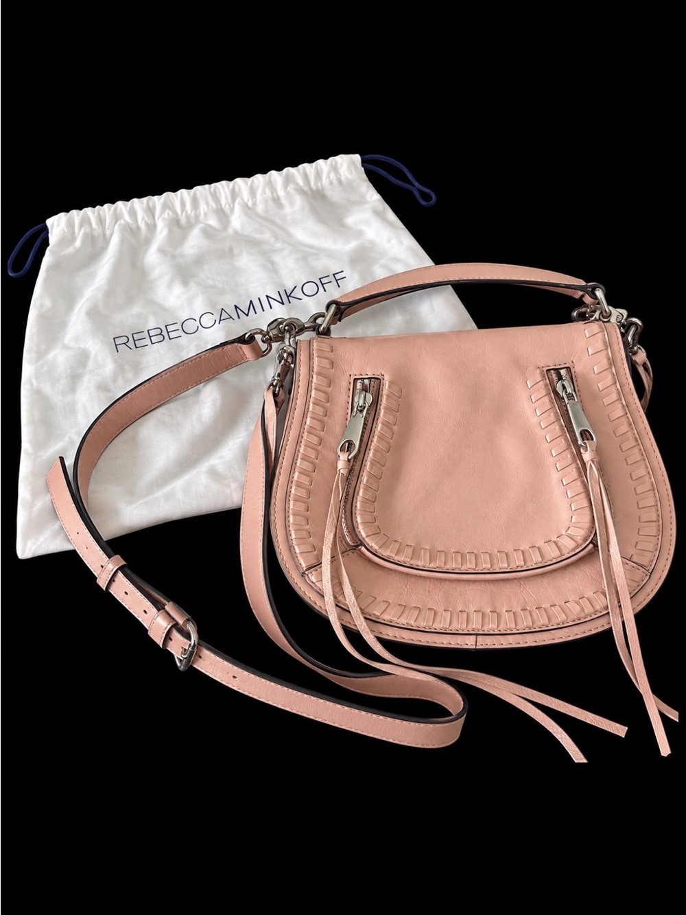Rebecca Minkoff Blush Leather Crossbody Saddle Bag with Braided Trim